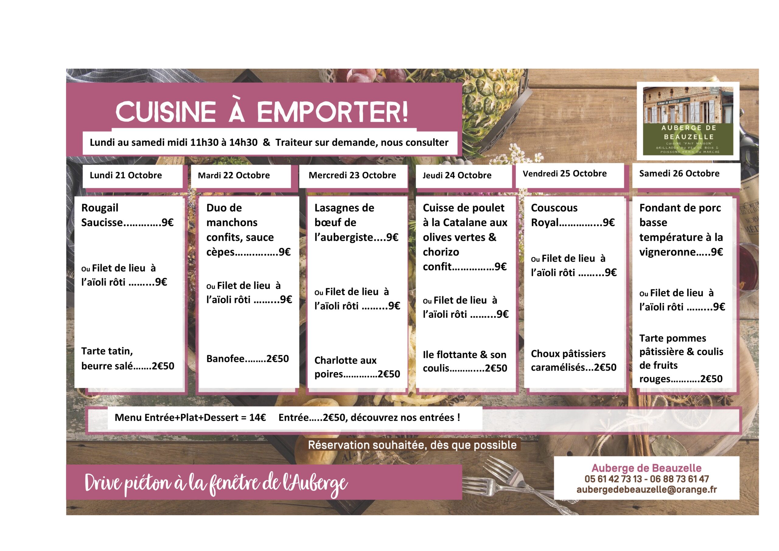 menus à emporter, Beauzelle