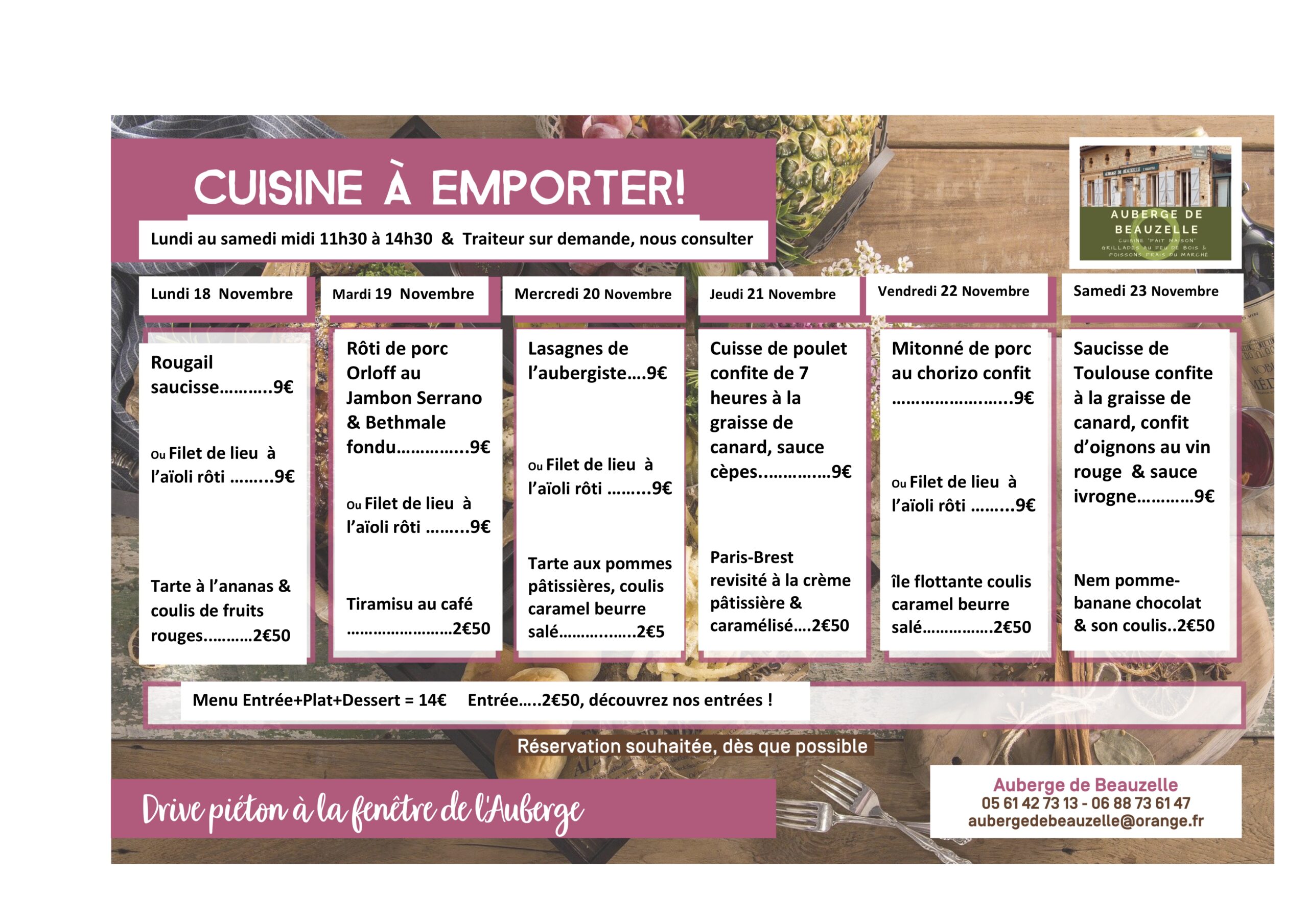 menus à emporter, Beauzelle